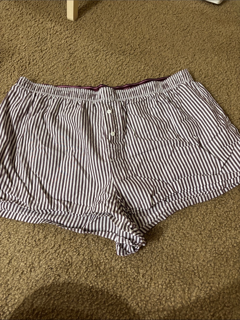 PINK Victoria's Secret Burgundy & White Striped Cotton Lounge Shorts